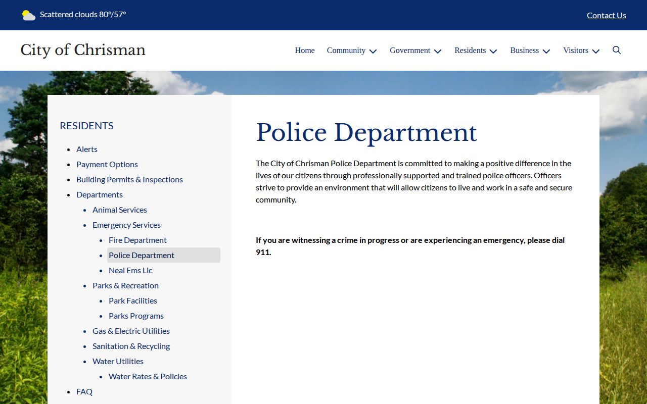 Chrisman Police Department public page for police records