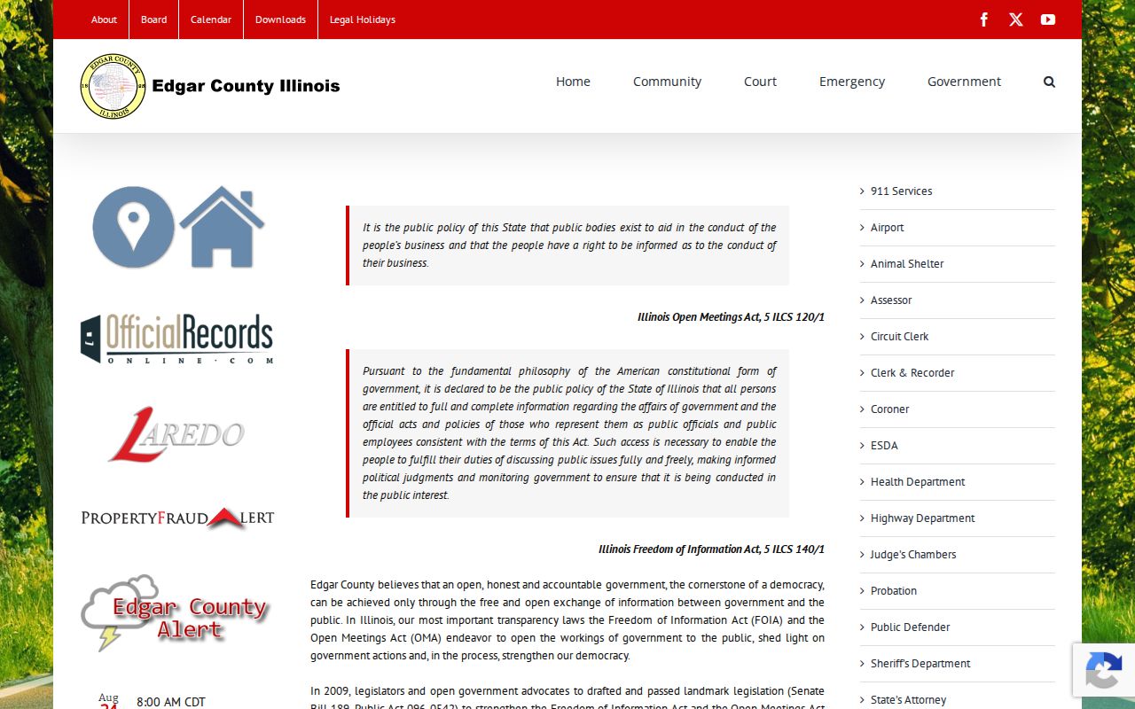 Edgar County FOIA and booking-record request information