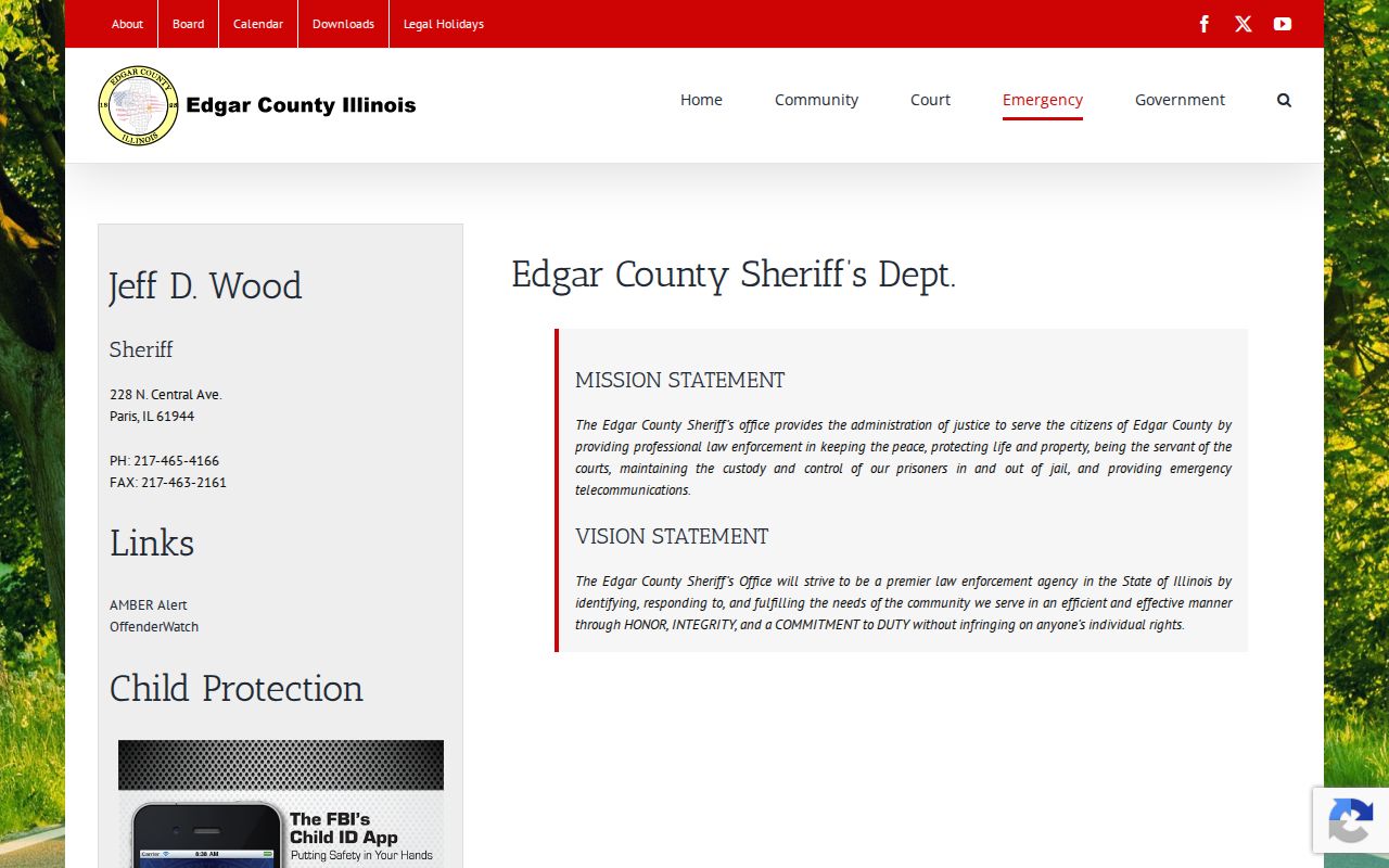 Edgar County Sheriff custody and warrant contact page