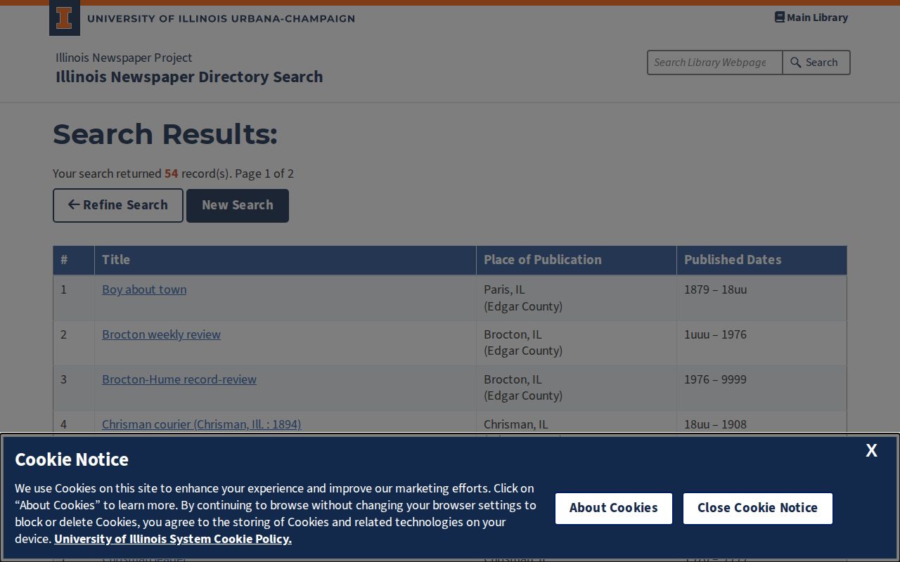 University of Illinois Newspaper Project Edgar County newspaper results